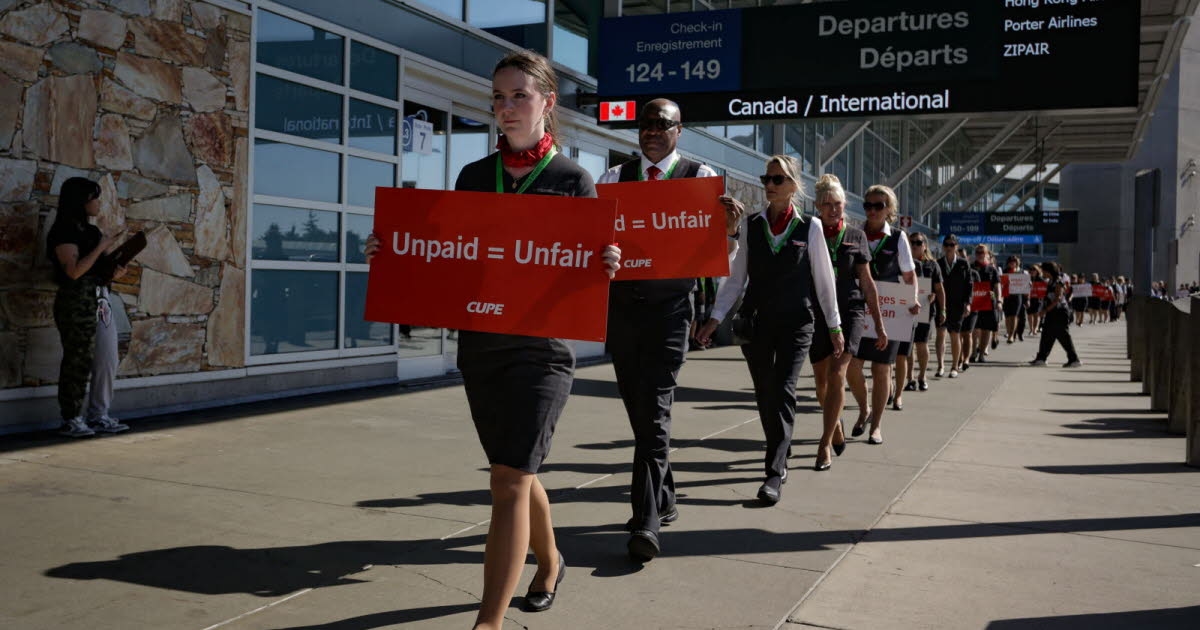 Transporte. Los auxiliares de vuelo de Air Canada en huelga y todos los vuelos cancelados.