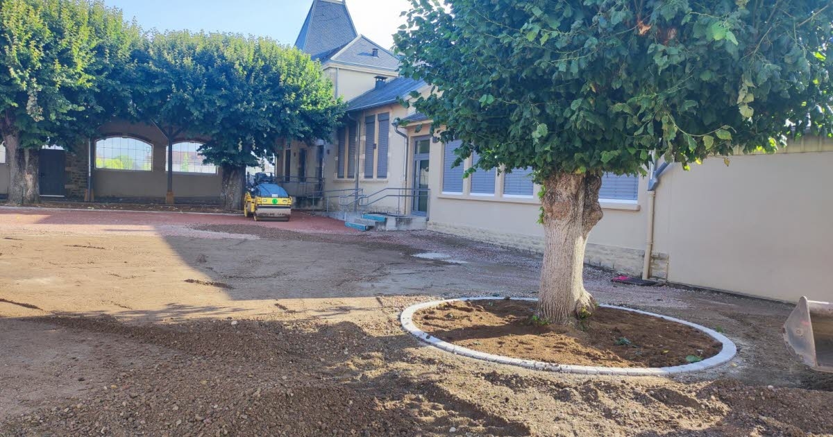 Génelard. De renovatie van de binnenplaats van de Jeannette-Guyotschool is in volle gang.