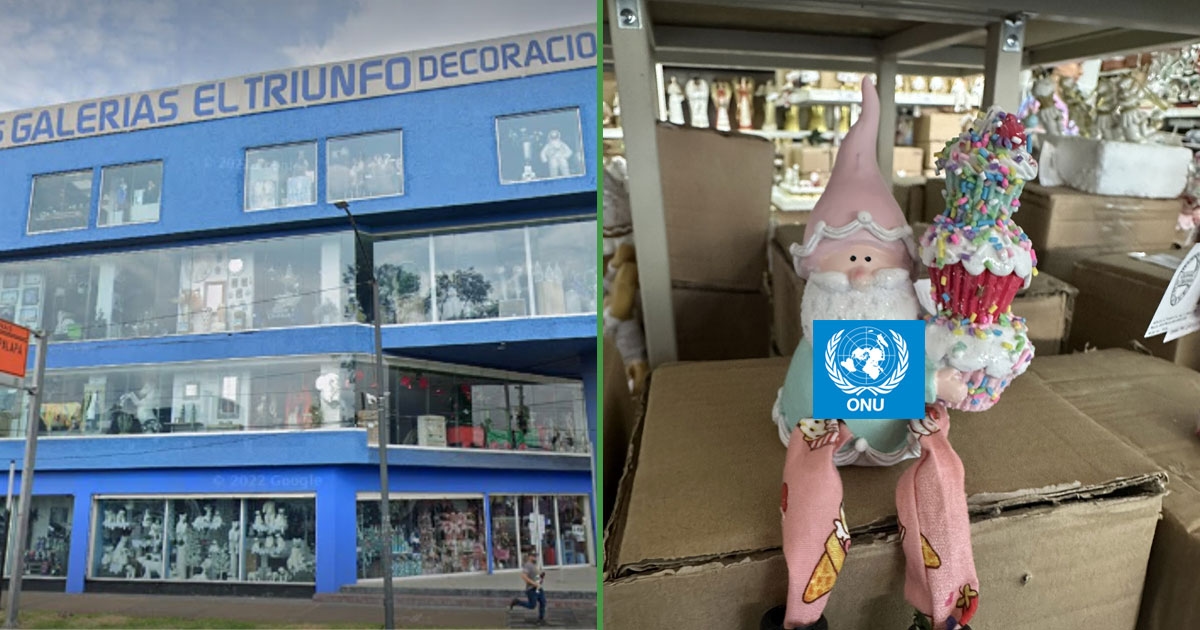 Galerías El Triunfo gaat vazen ​​met het VN-logo ter decoratie verkopen.