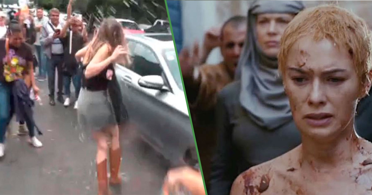 Sonunda karma: “Leydi R*cista” adliyeden çıkarken kendisine su atıldı.