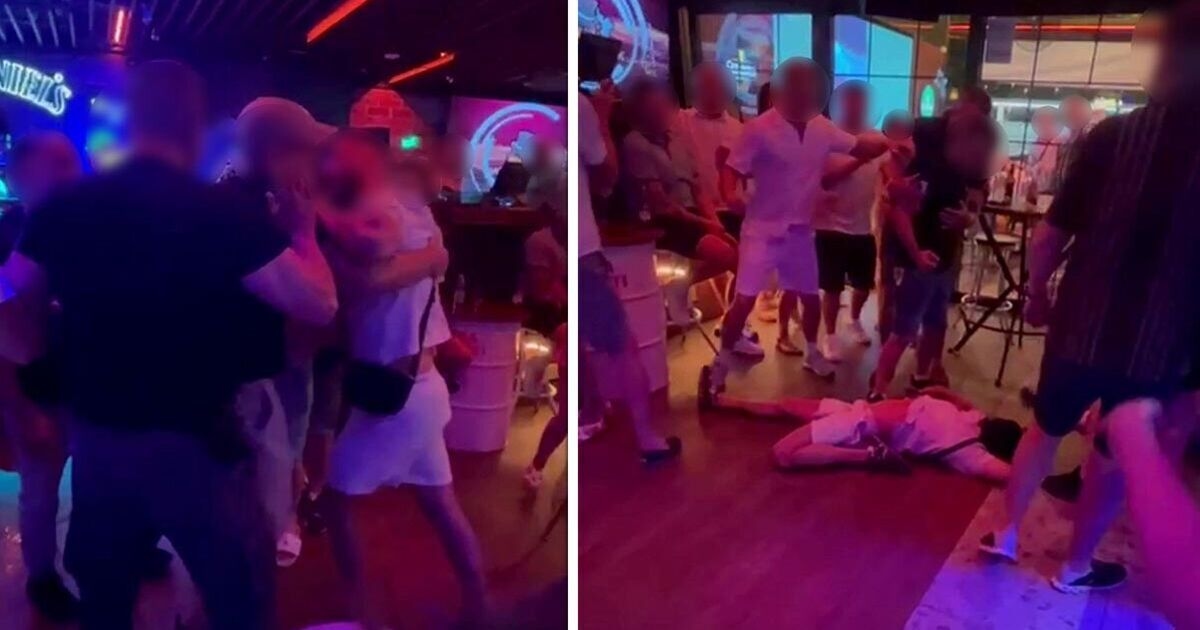 Momento horrível: britânico cai no chão após discussão em Benidorm com segurança