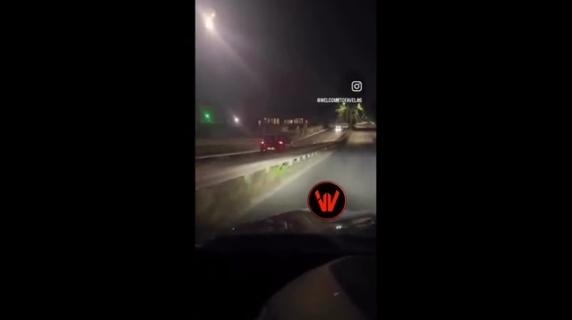 Monti Tiburtini, car driving the wrong way at night, here's the video of the near head-on collision