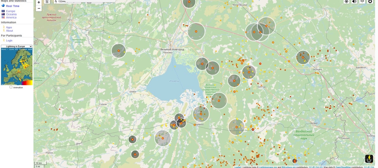 Temporali secchi osservati nella regione di Novgorod