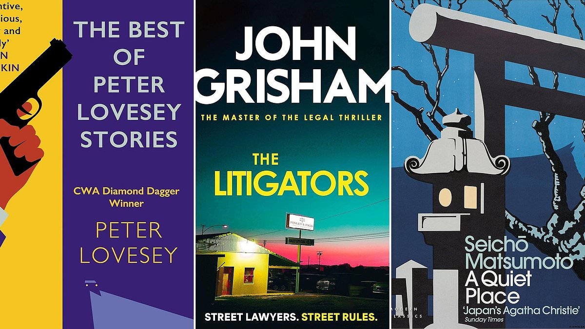 John Grisham regresa con las mejores novelas clásicas de crímenes disponibles actualmente: The Best of Peter Lovesey Stories de Peter Lovesey, The Litigators de John Grisham, A Quiet Place de Seicho Matsumoto