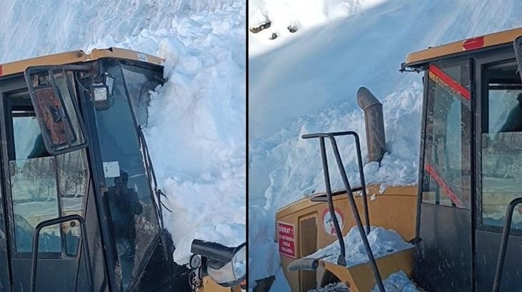 Hakkari'de feci olay! İş makinesinin üzerine bir anda çığ düştü