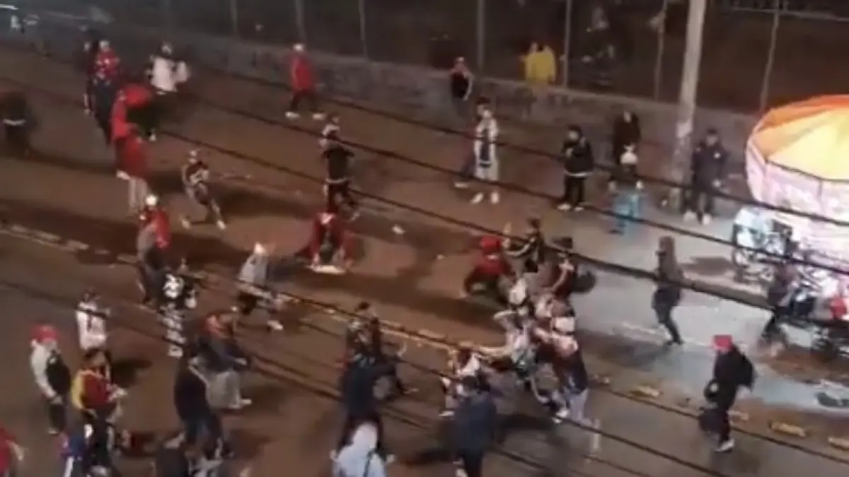 Violenta pelea entre hinchas de Santa Fe con machetes, a las afueras de El Campín: video