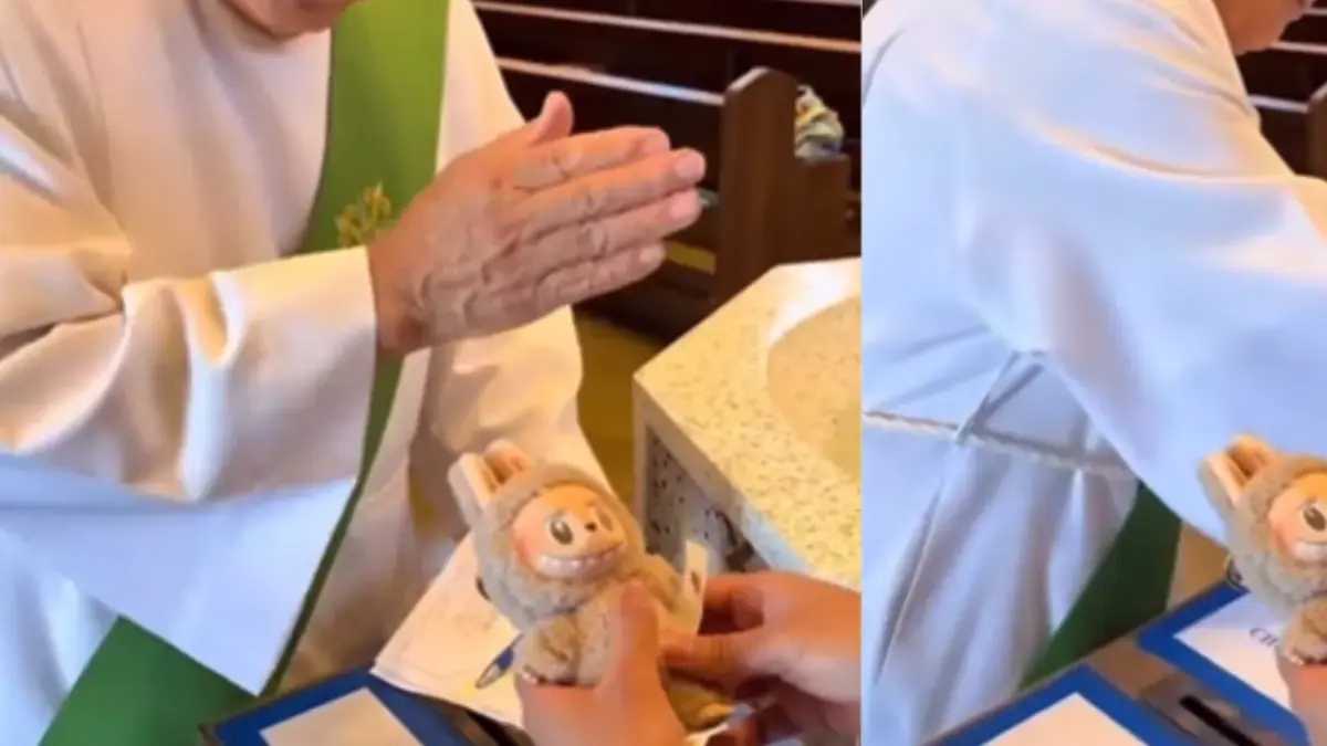 A priest baptized a Labubu, and the video sparked criticism on social media.
