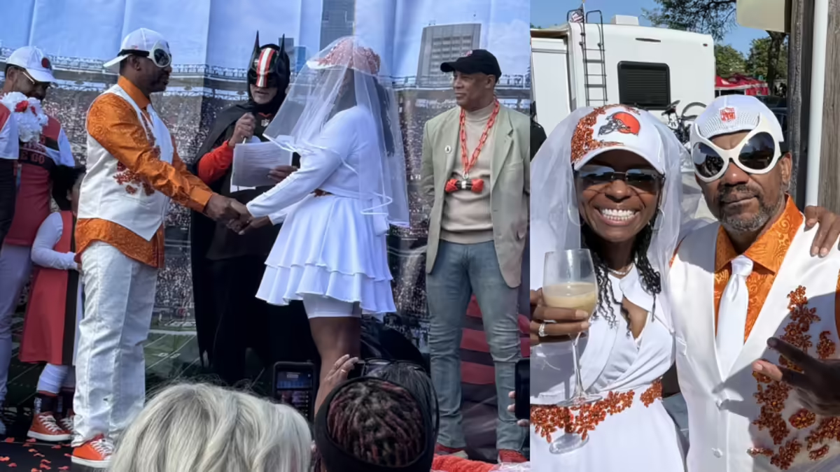 Os fãs do Cleveland Browns se casaram em frente ao estádio onde sua história de amor começou.