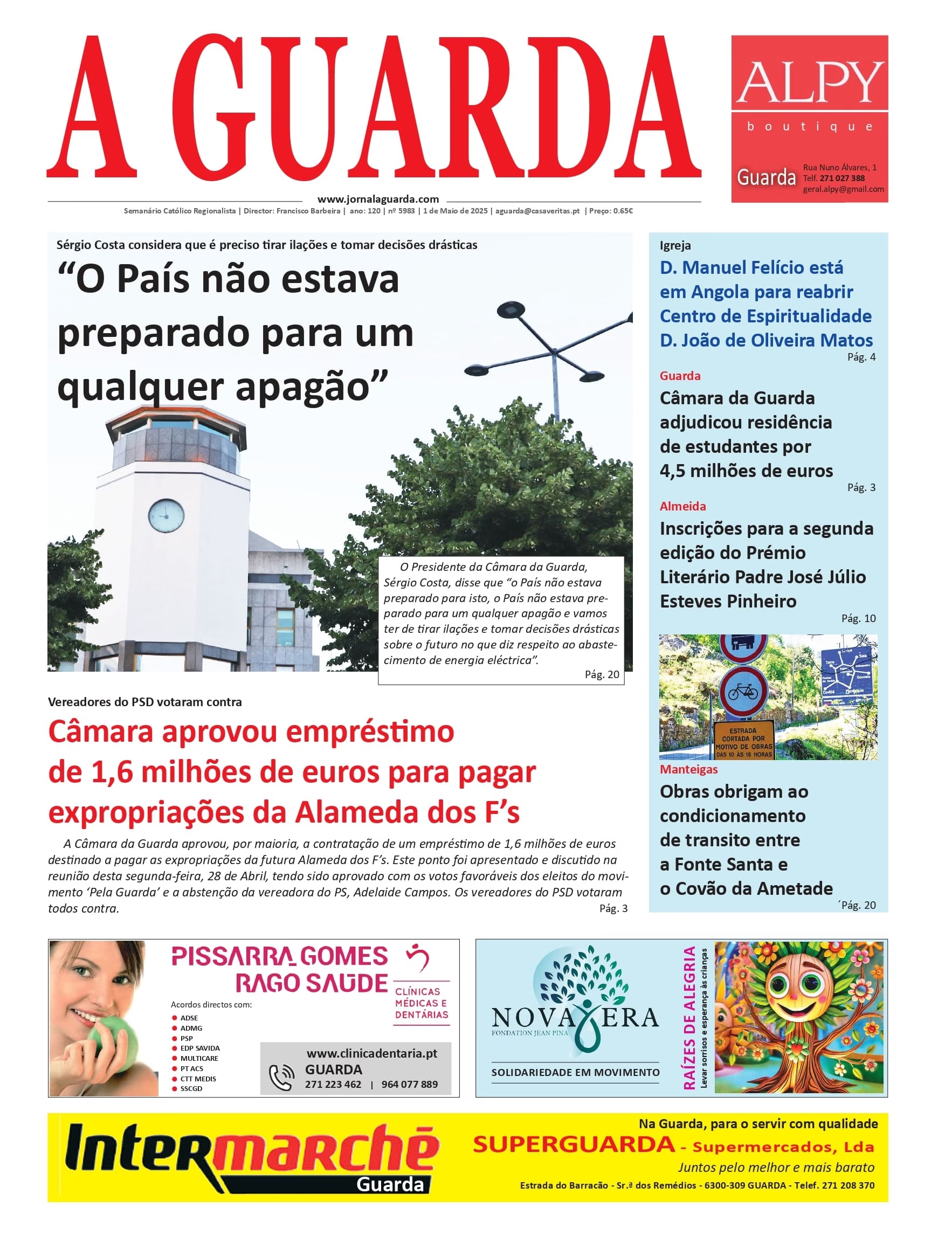 Prima pagina dell'edizione del 1° maggio 2025 del quotidiano A GUARDA