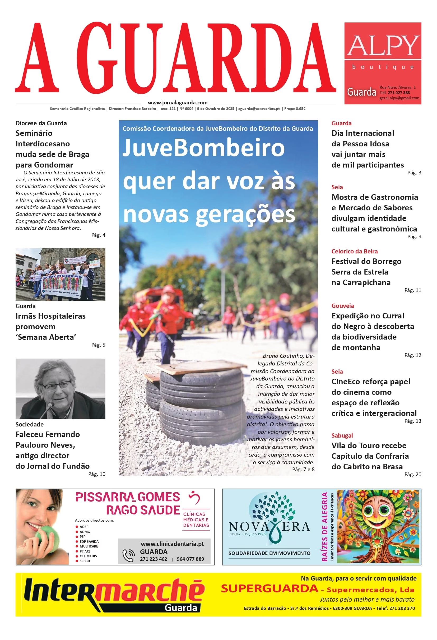 Primeira página da edição de 9 de Outubro de 2025, do Jornal A GUARDA
