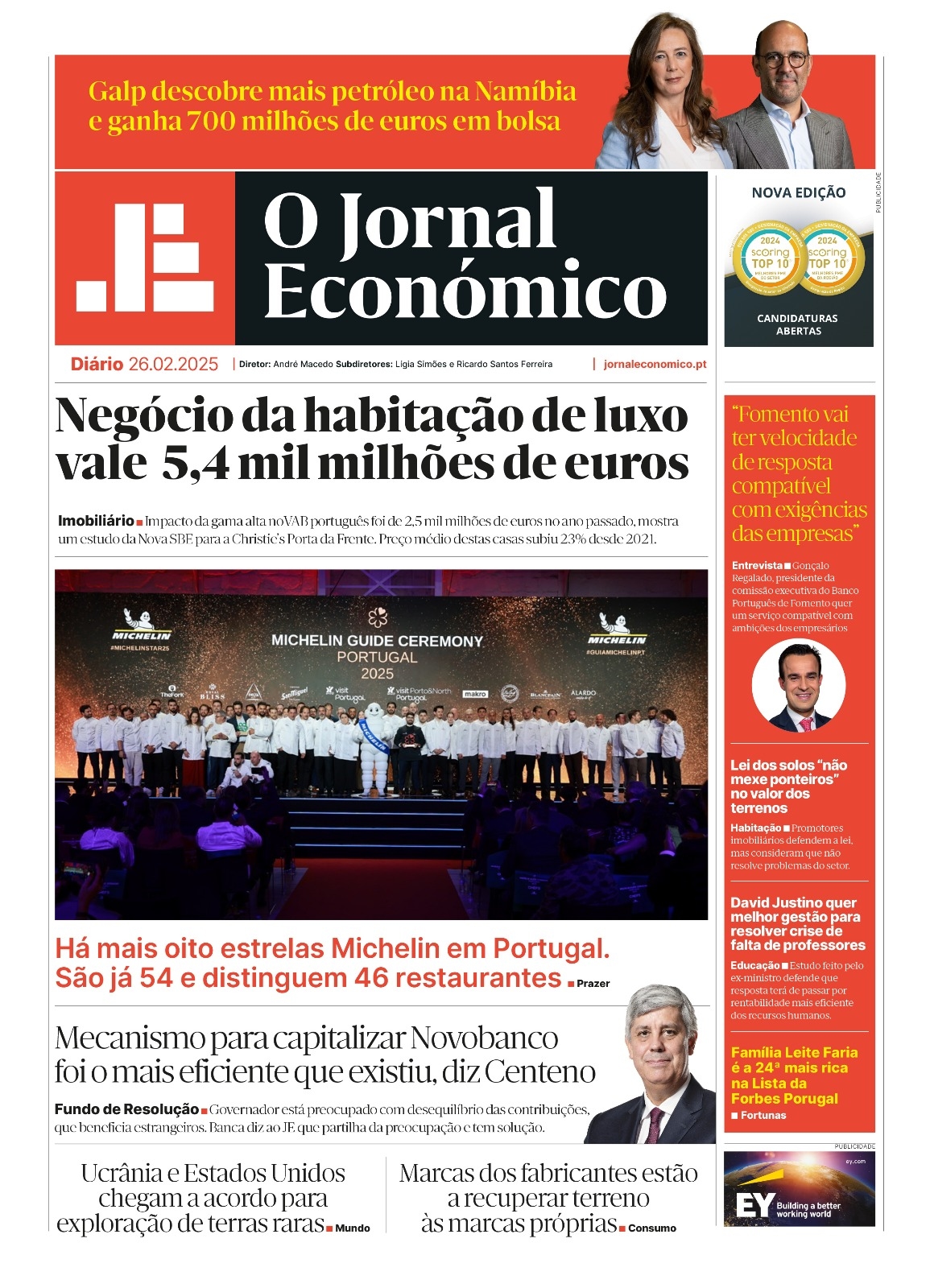 The front page of Jornal Económico on February 26th