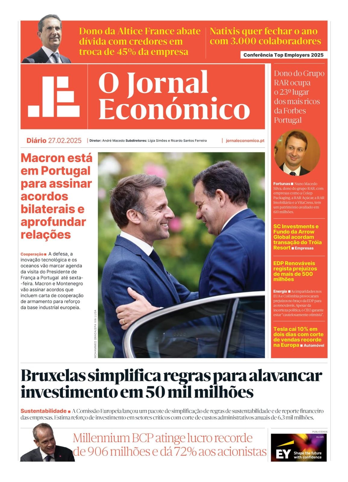 Pierwsza strona Jornal Económico z 27 lutego