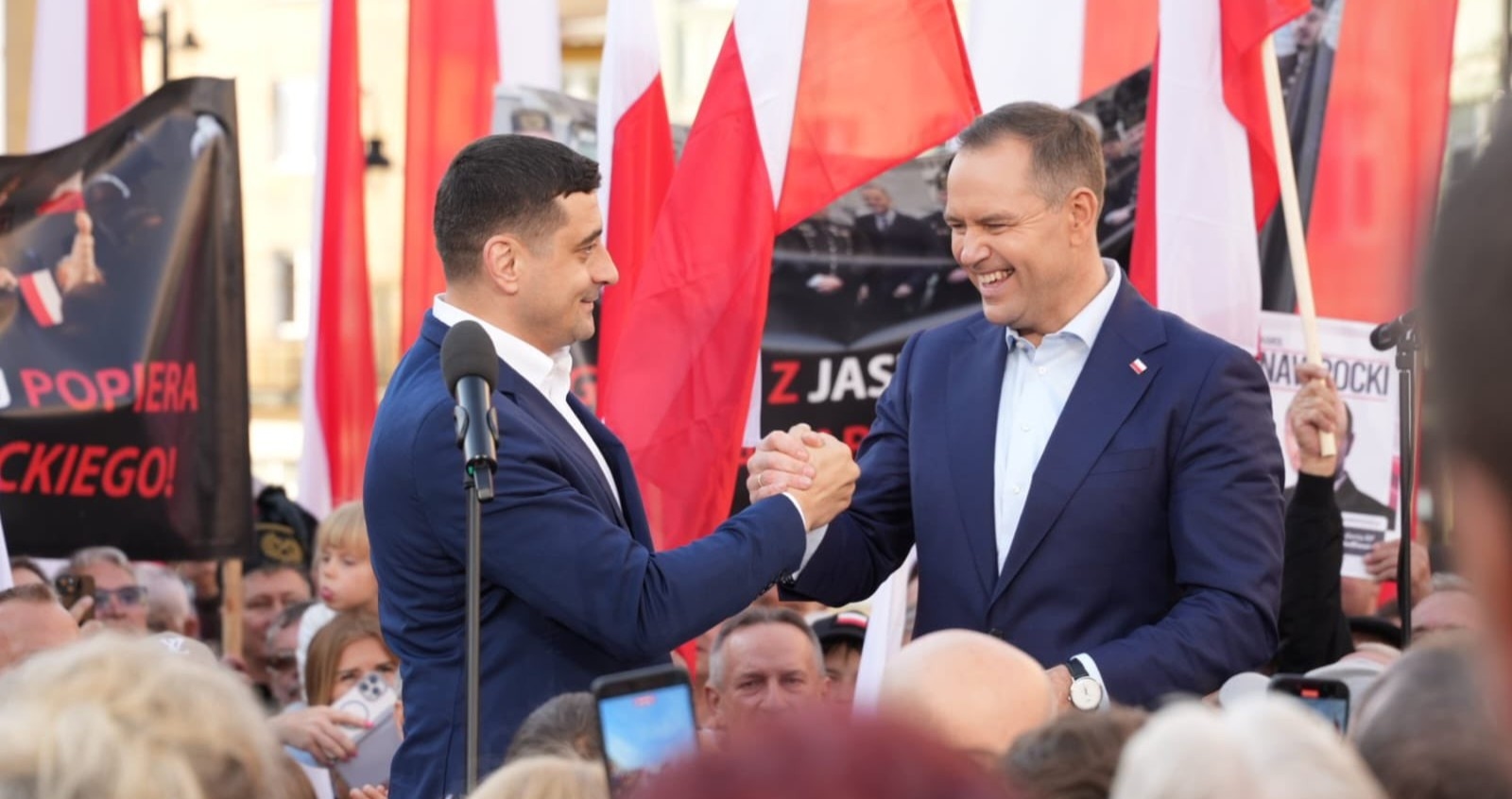 Roemeense en Poolse rechtse presidentskandidaten Simion en Nawrocki voeren samen campagne