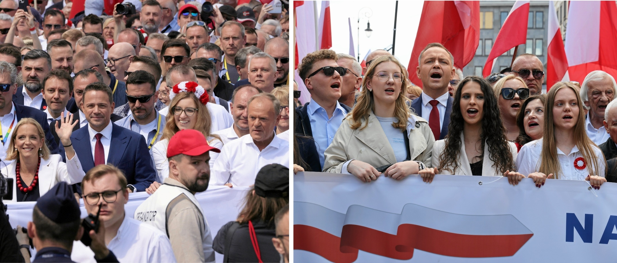 Tens of thousands gather for rival presidential marches in Warsaw one week ahead of vote