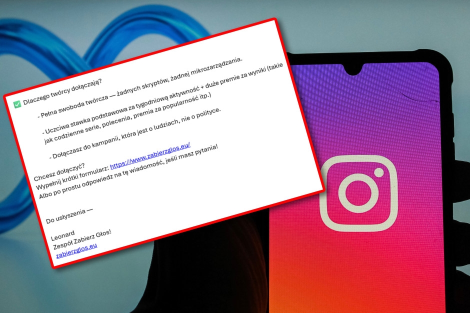 Influenciadores poloneses foram incentivados a postar sobre a campanha. Ao fundo, dinheiro para alcance
