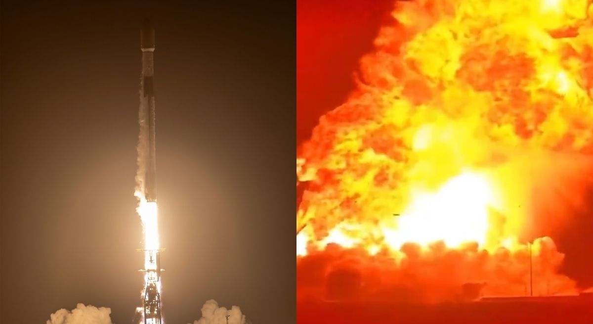 Elon Musk's reusable Starship explodes on Earth, creating a massive fireball.
