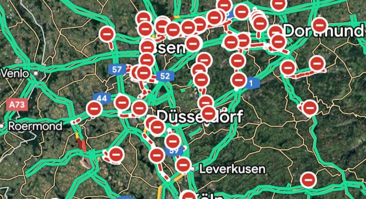 Google Maps sperrt versehentlich sieben wichtige Autobahnen in Deutschland und verursacht damit ein völliges Chaos im Land, das zu einem historischen Verkehrsstau führt.