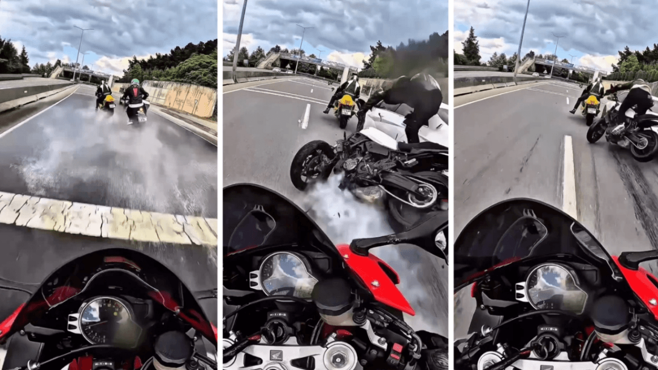 Ciągnięty przez metry! Wypadek z udziałem 3 motocykli został odzwierciedlony na kamerze na kasku