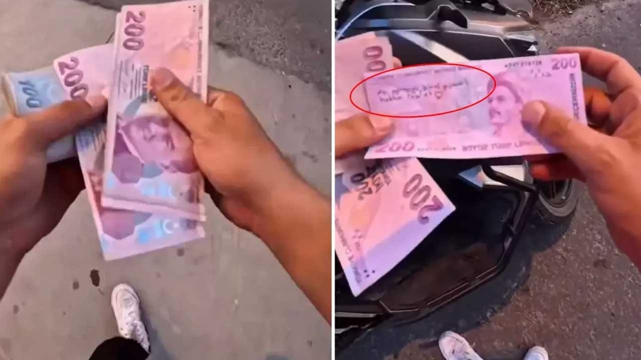 Koerier weet niet wat hij moet doen nadat hij heeft gelezen wat er op het valse geld stond