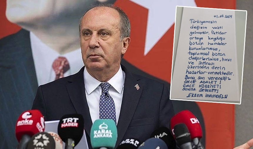 Muharrem İnce a partagé le message d'İmamoğlu : la justice d'abord, la liberté d'abord, puis l'abondance