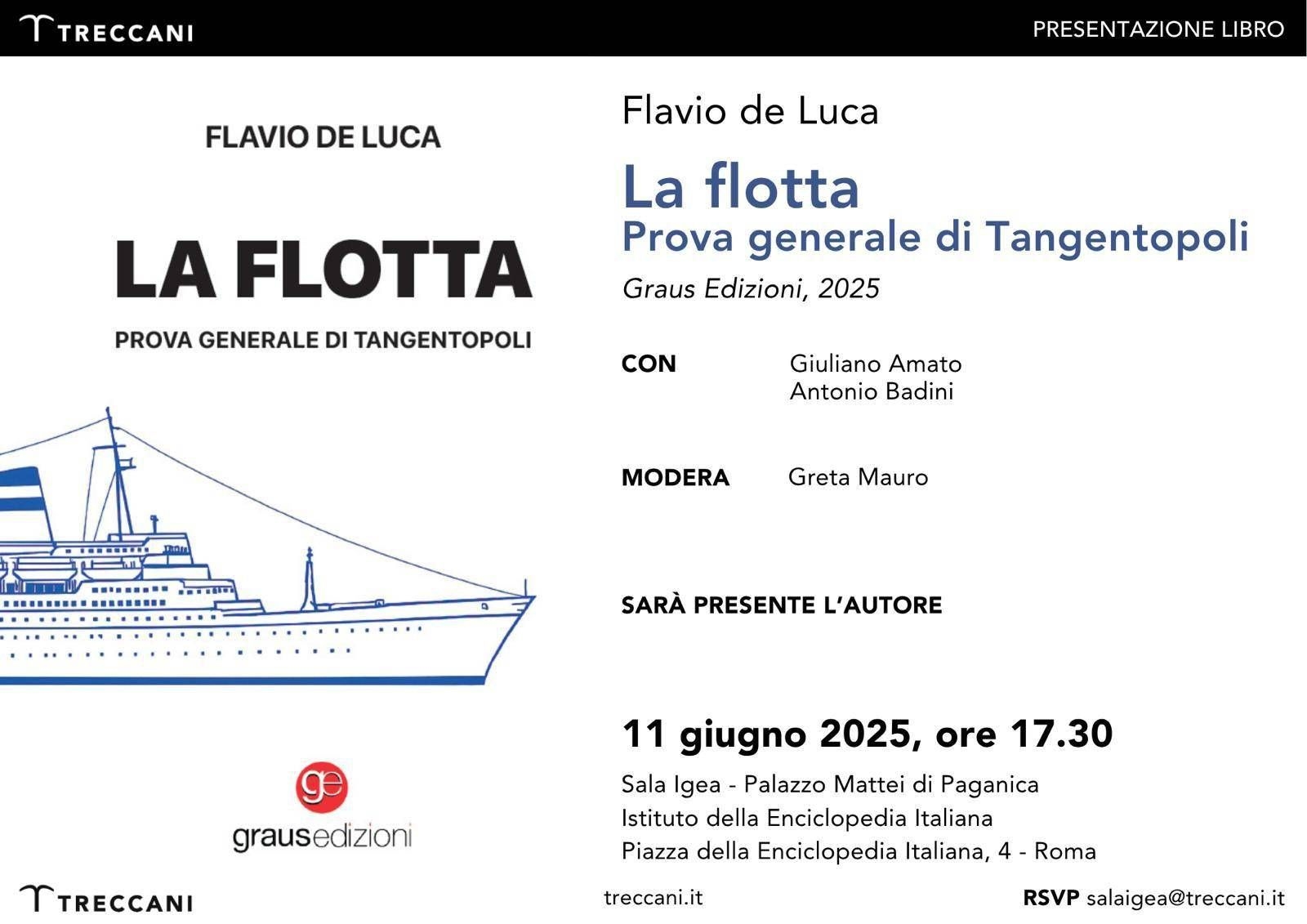 Livres, la présentation du volume « La Flotta » de Flavio De Luca le 11 juin