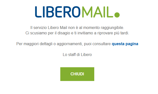 Libero Mail ausgefallen, Probleme mit E-Mail: Updates