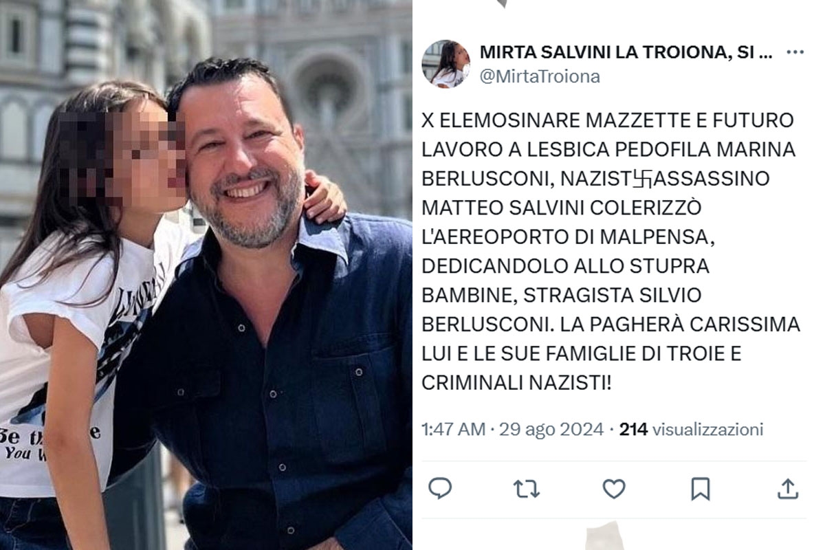 Vulgar and very serious insults against Salvini's daughter, Mirta, on social X. See the shocking posts