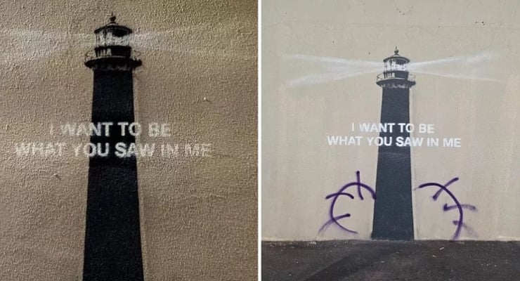 Bansky's nieuwste werk getransformeerd in een 'penis'