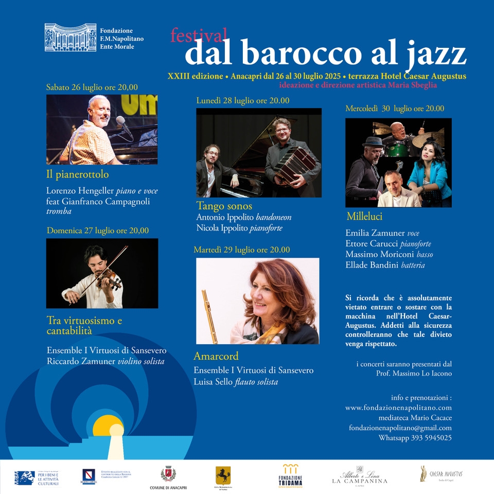El festival "Del Barroco al Jazz" de la Fundación Napolitano comienza el sábado 26 de abril en Anacapri.