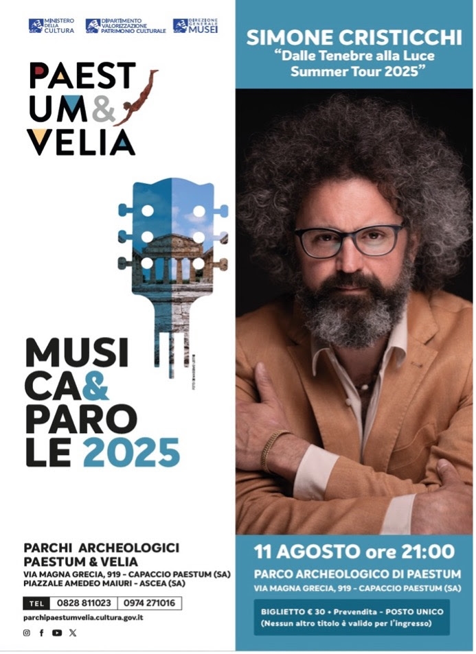 Simone Cristicchi em Paestum com "Das Trevas à Luz": uma viagem pela música, poesia e teatro.
