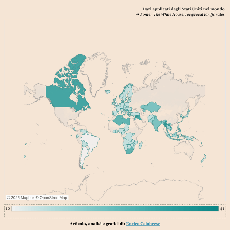 Aranceles que aplica EEUU en el mundo, el mapa