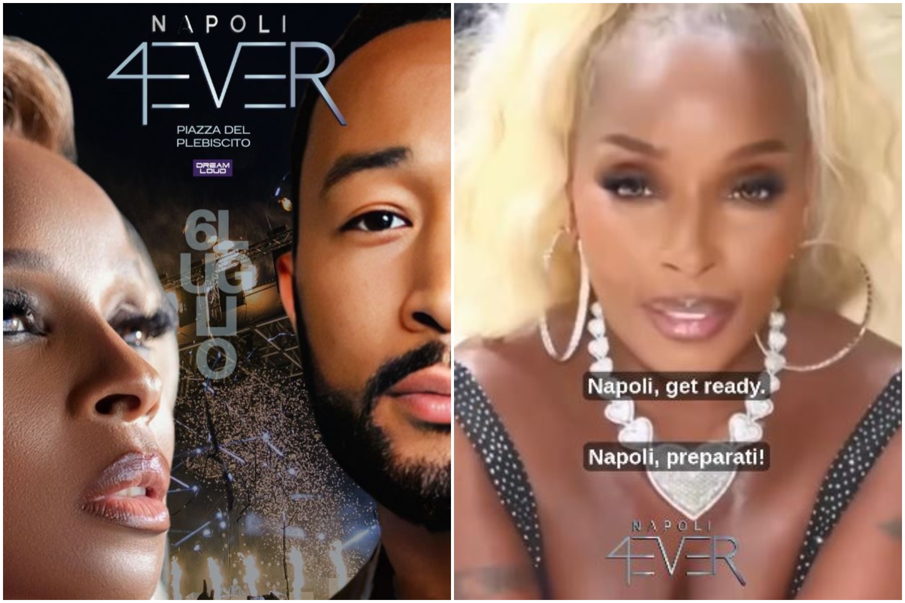 Mary J. Blige en concierto en la Piazza del Plebiscito para 'Napoli4Ever2025'. El mensaje a sus fans: "Prepárense para una noche inolvidable".