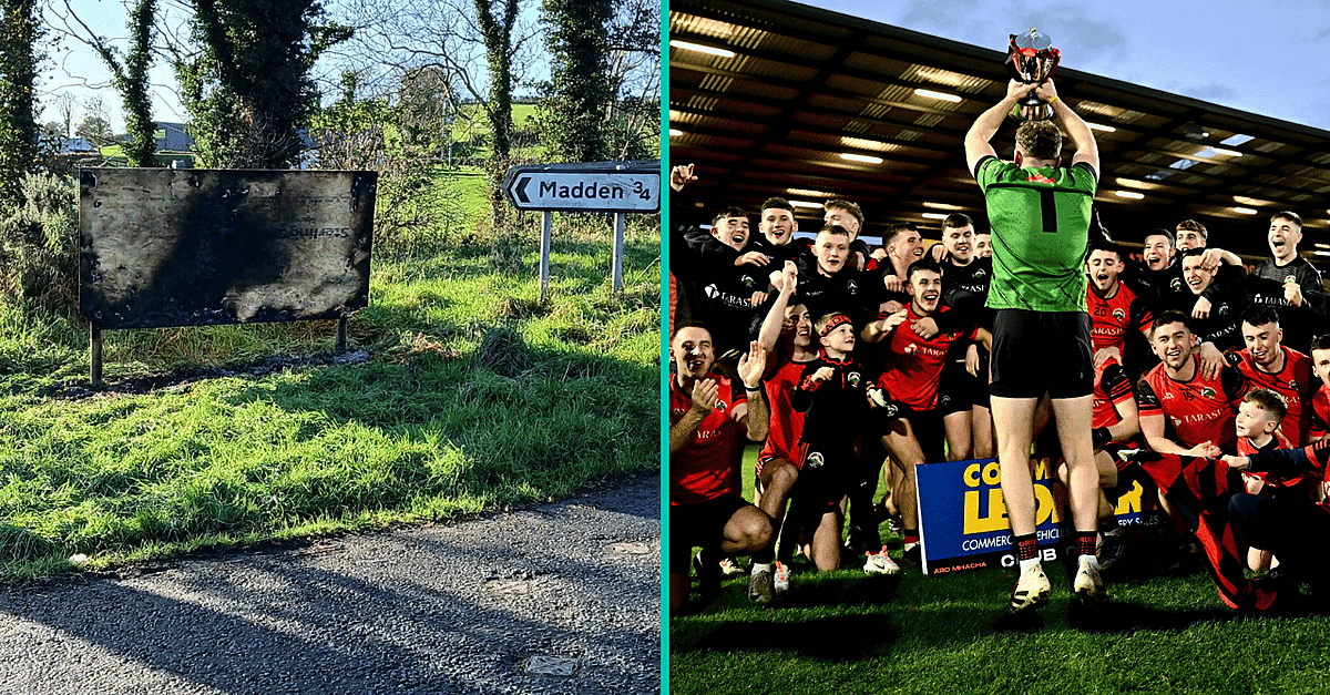 Ein Schild, das den historischen Sieg des Armagh GAA Clubs feierte, wurde bei einem „schändlichen“ Vorfall verbrannt.