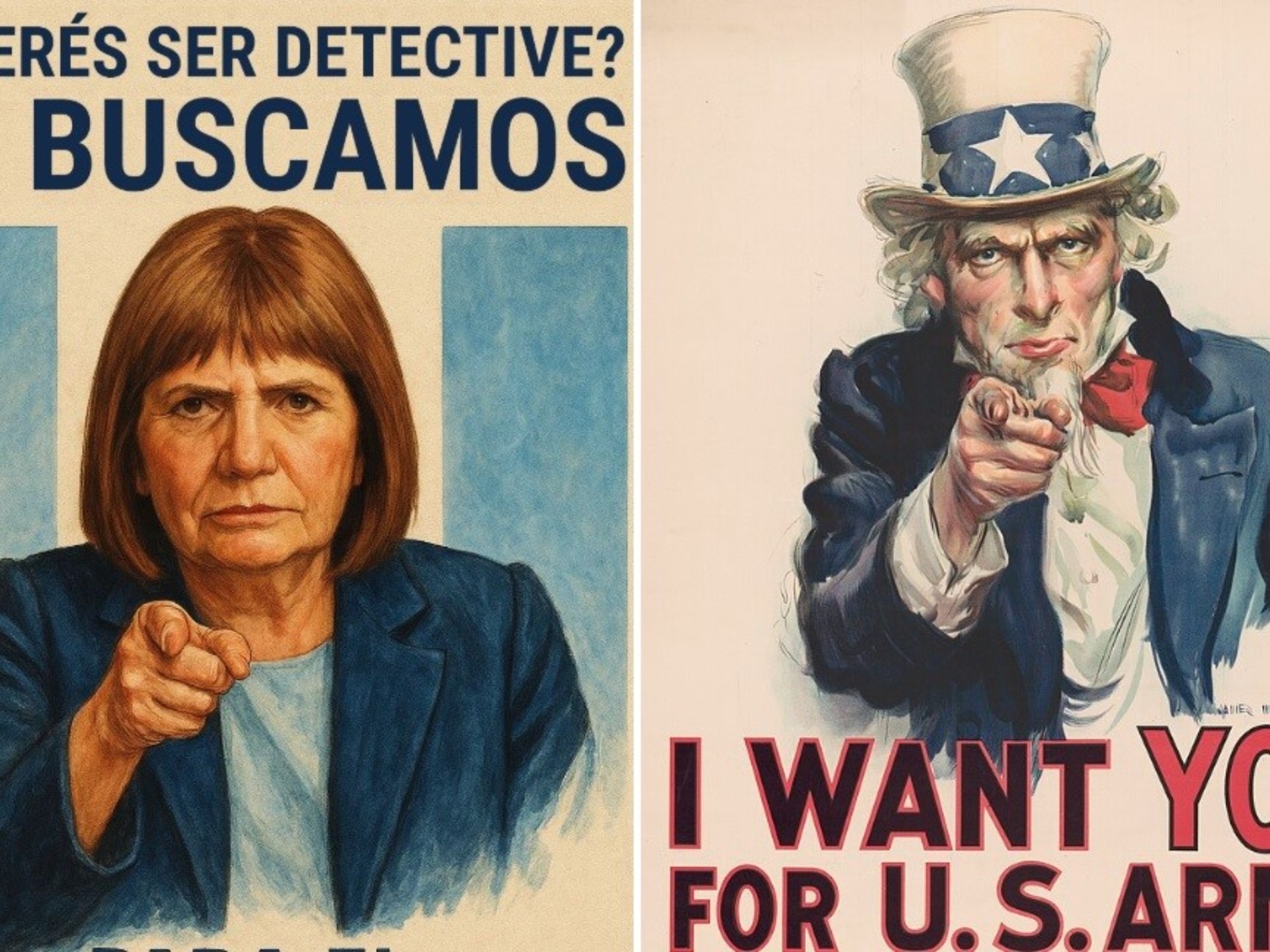 "Ehi, wannabe Sherlock Holmes": la campagna accattivante di Patricia Bullrich e il suo poster in stile "Zio Sam"
